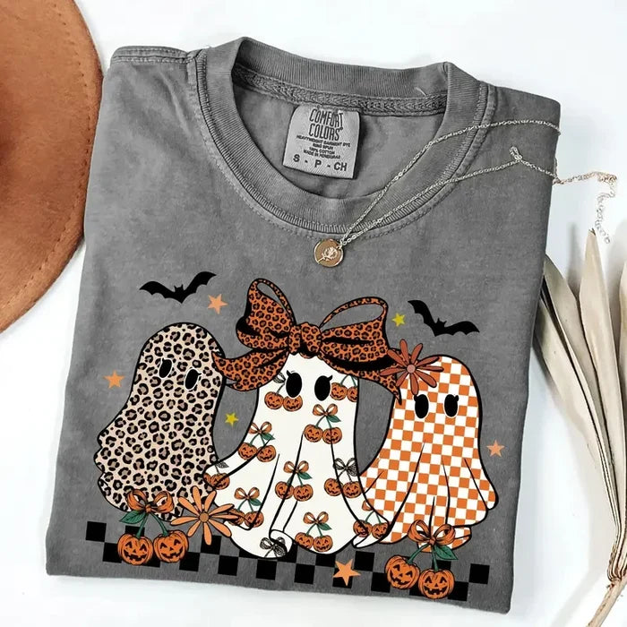 Retro Leopard Ghost Halloween Tee
