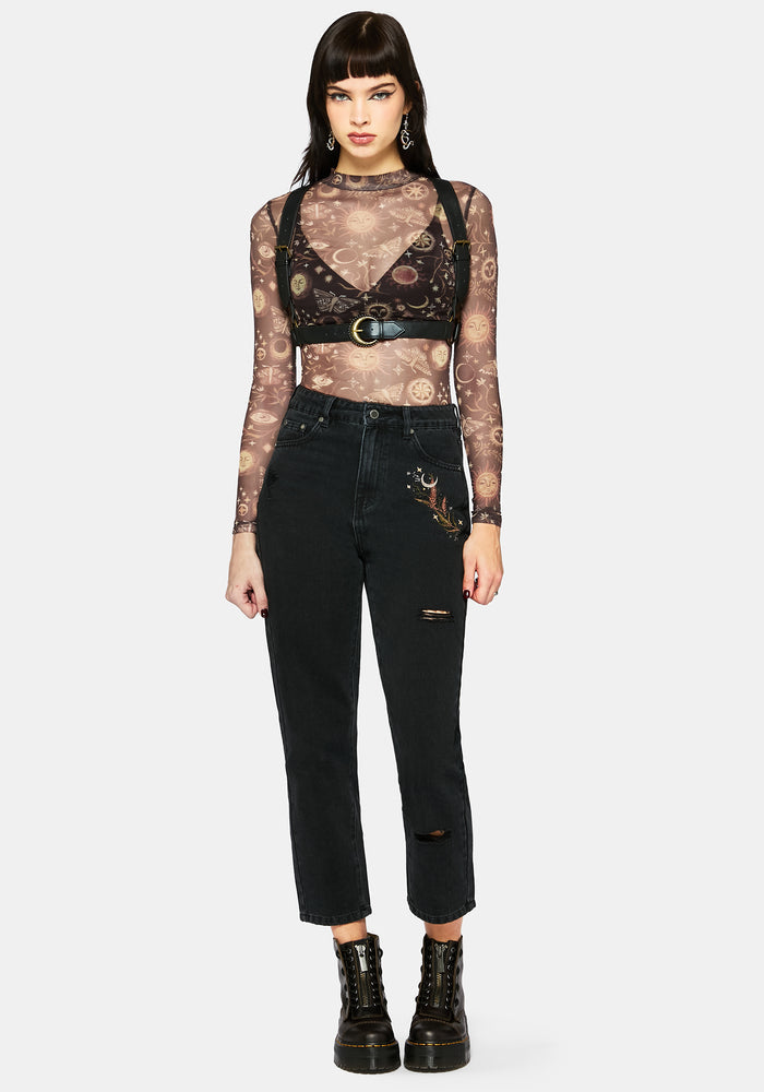 Rhea Long Sleeve Printed Mesh Top