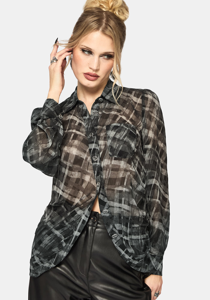 Rhoswen Snake Check Cross Over Long Sleeved Shirt US 6