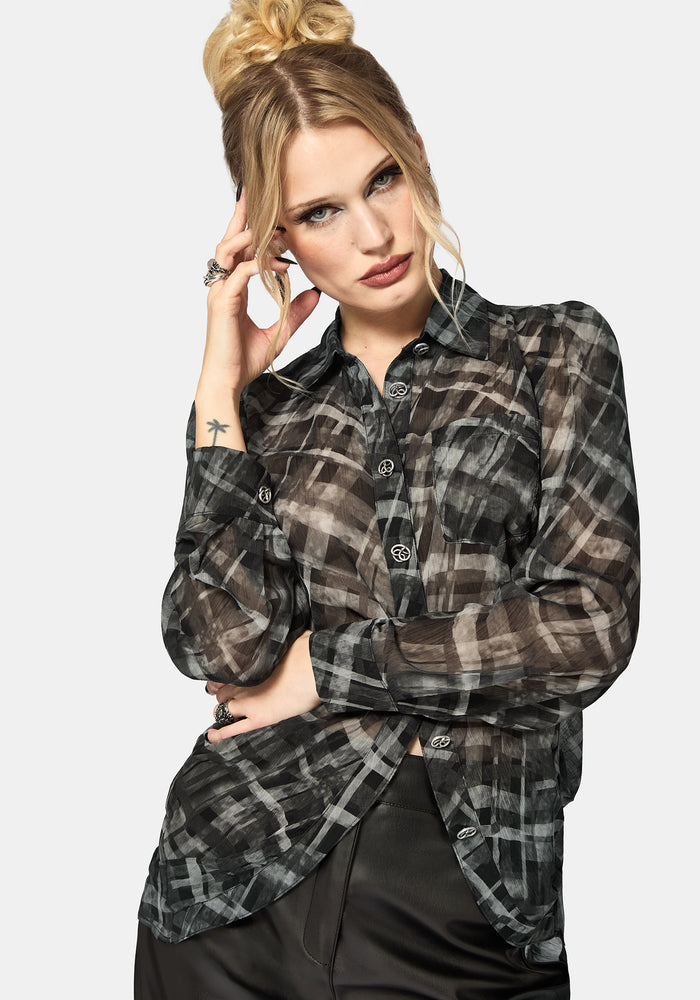 Rhoswen Snake Check Cross Over Long Sleeved Shirt US 6