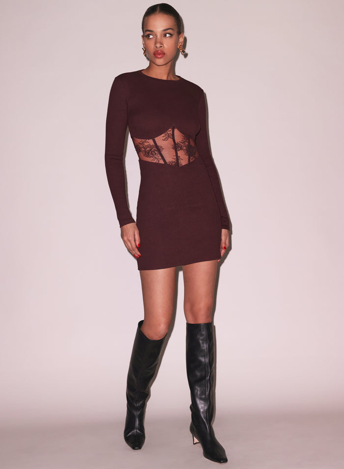 Rib & Bouquet Lace Boned Dress-amarena-flat
