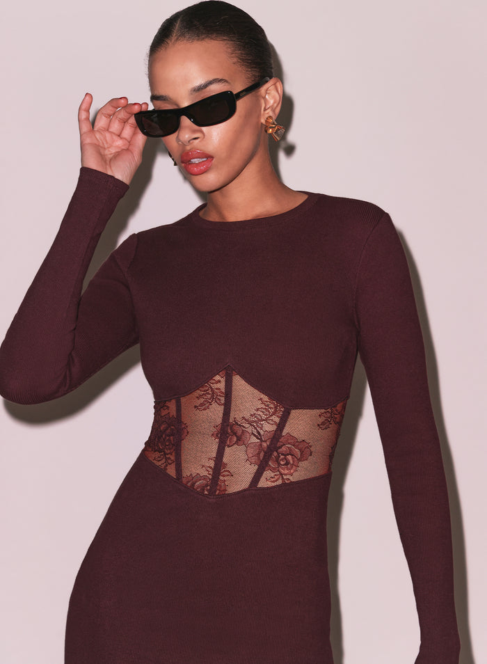 Rib & Bouquet Lace Boned Dress-amarena