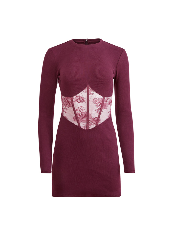 Rib & Bouquet Lace Boned Dress-amarena-flat