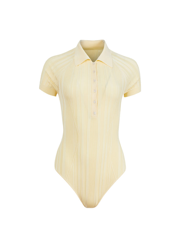 Rib Polo Bodysuit-butter-flat