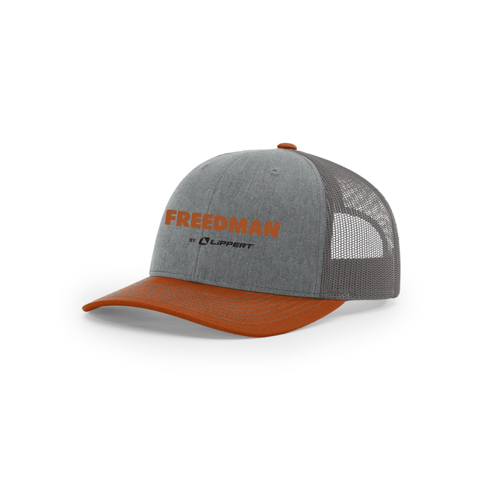 Richardson 112 Trucker Hat - Heather Grey / Charcoal / Dark Orange - Freedman - Dark Orange Logo