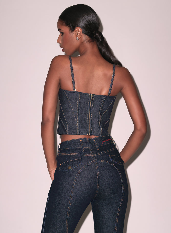Rider Bustier Top-indigo denim