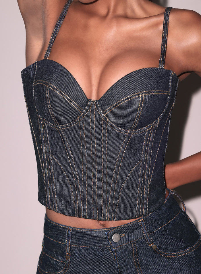 Rider Bustier Top-indigo denim