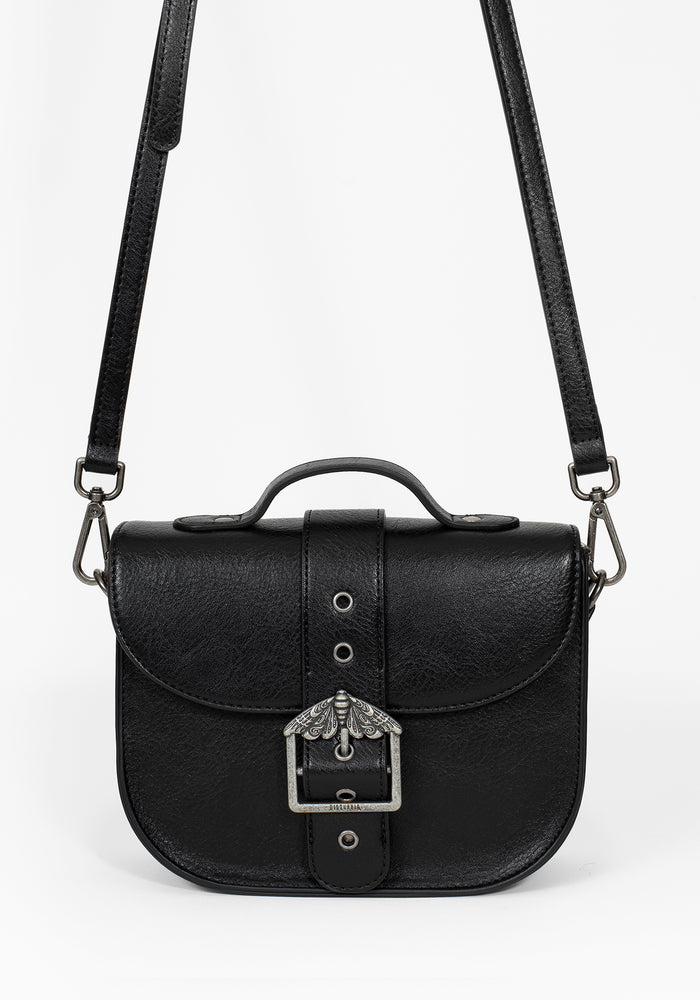 Rosamoth Buckle Crossbody Satchel Bag - Black