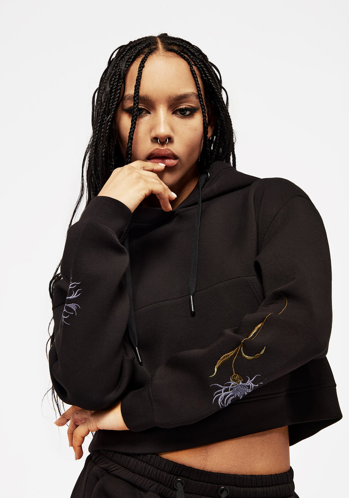 Rosanella Floral Embroidered Crop Hoodie