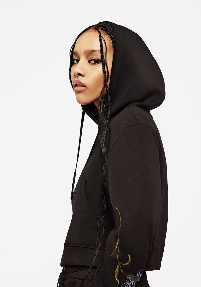 Rosanella Floral Embroidered Crop Hoodie