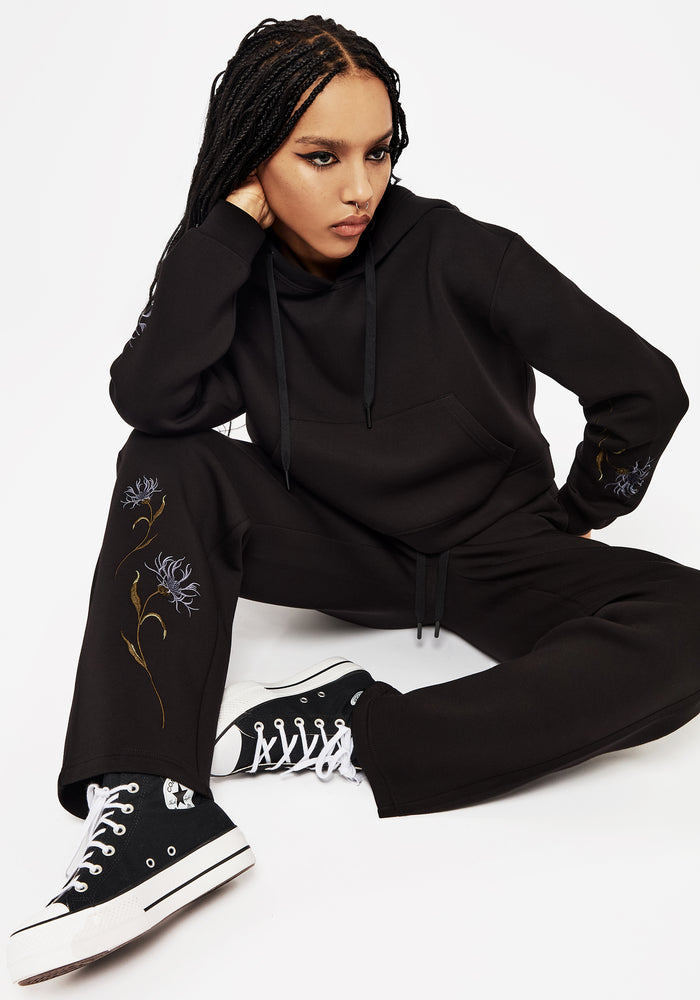 Rosanella Floral Embroidered Crop Hoodie