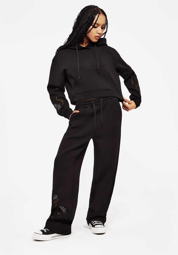 Rosanella Floral Embroidered Crop Hoodie