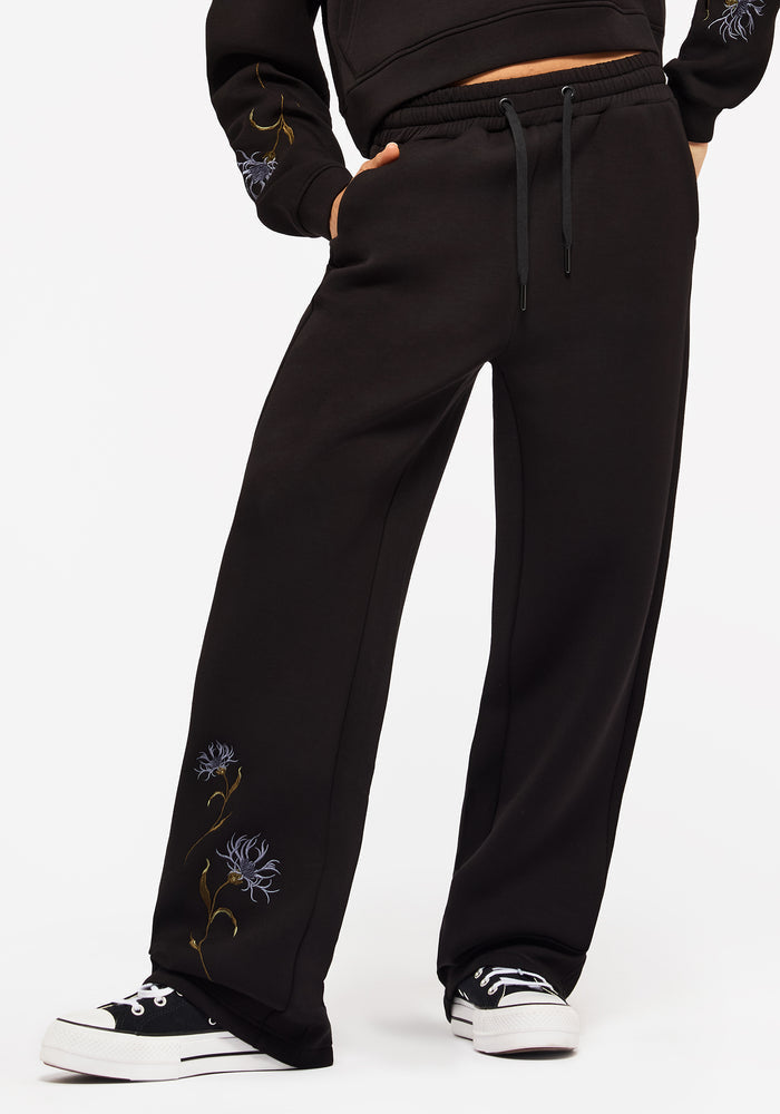 Rosanella Floral Embroidered Wide Leg Sweatpants