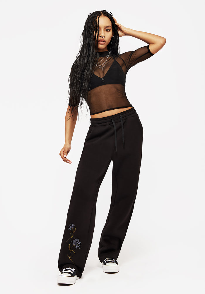 Rosanella Floral Embroidered Wide Leg Sweatpants