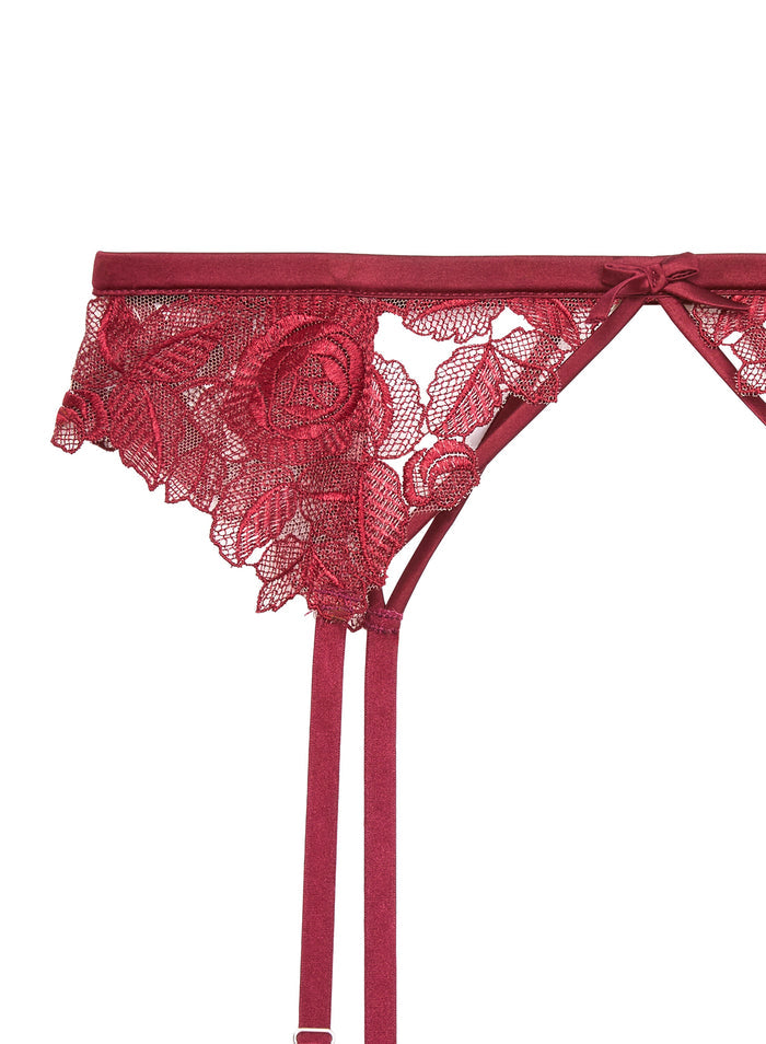 Rose Embroidery Garter Belt-mulberry-flat