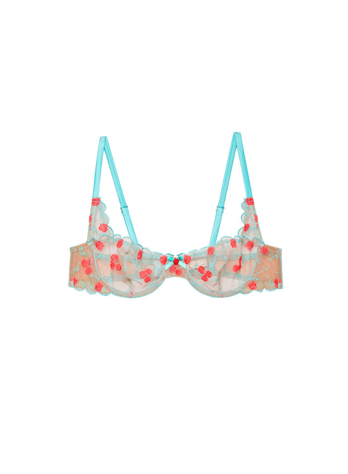 Rose & Vine Embroidery Balconette-bright jade-flat