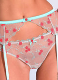 Rose & Vine Embroidery Garter Belt-bright jade-Fleur du Mal