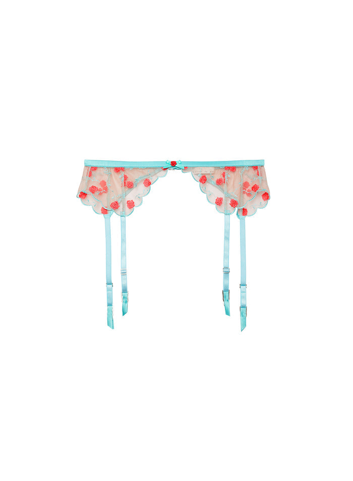 Rose & Vine Embroidery Garter Belt-bright jade-flat
