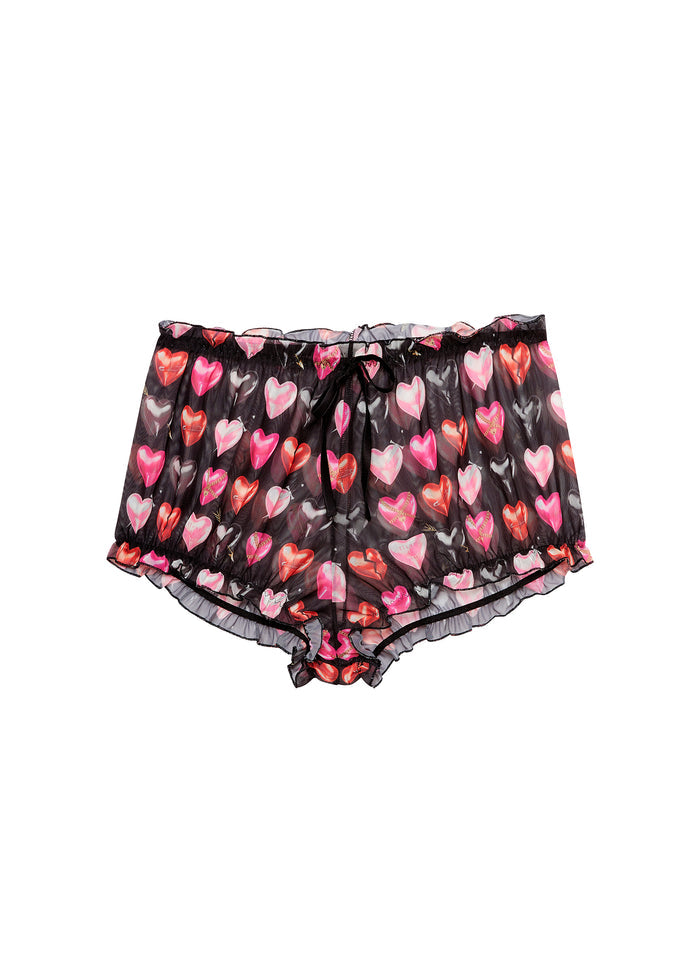 Ruched Mesh Short-heartbreaker print-flat