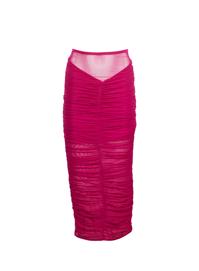 Ruched Midi Skirt-magenta-flat