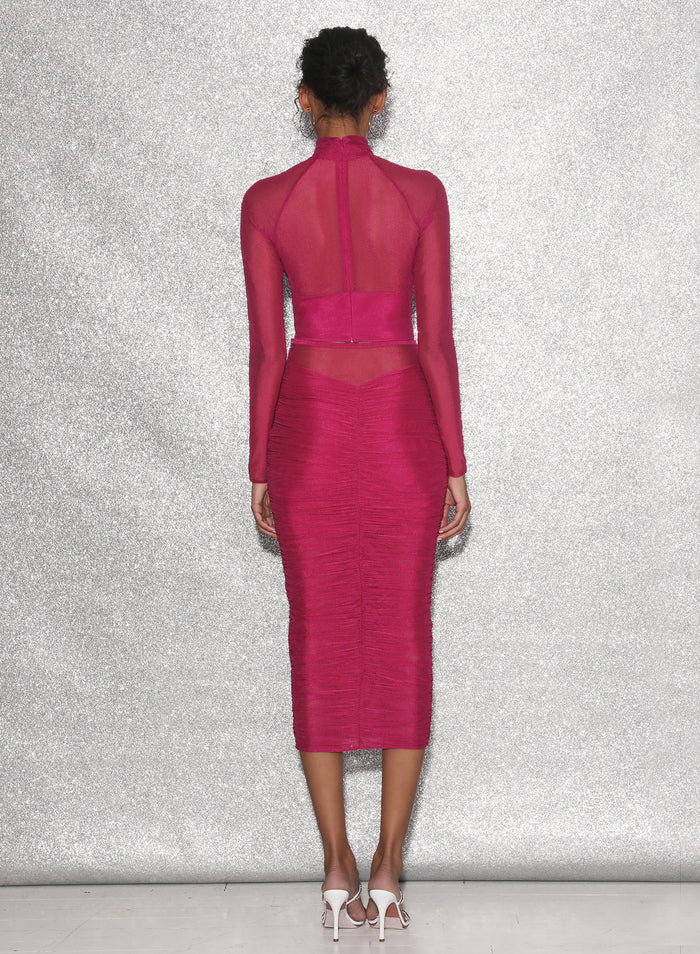 Ruched Midi Skirt-magenta