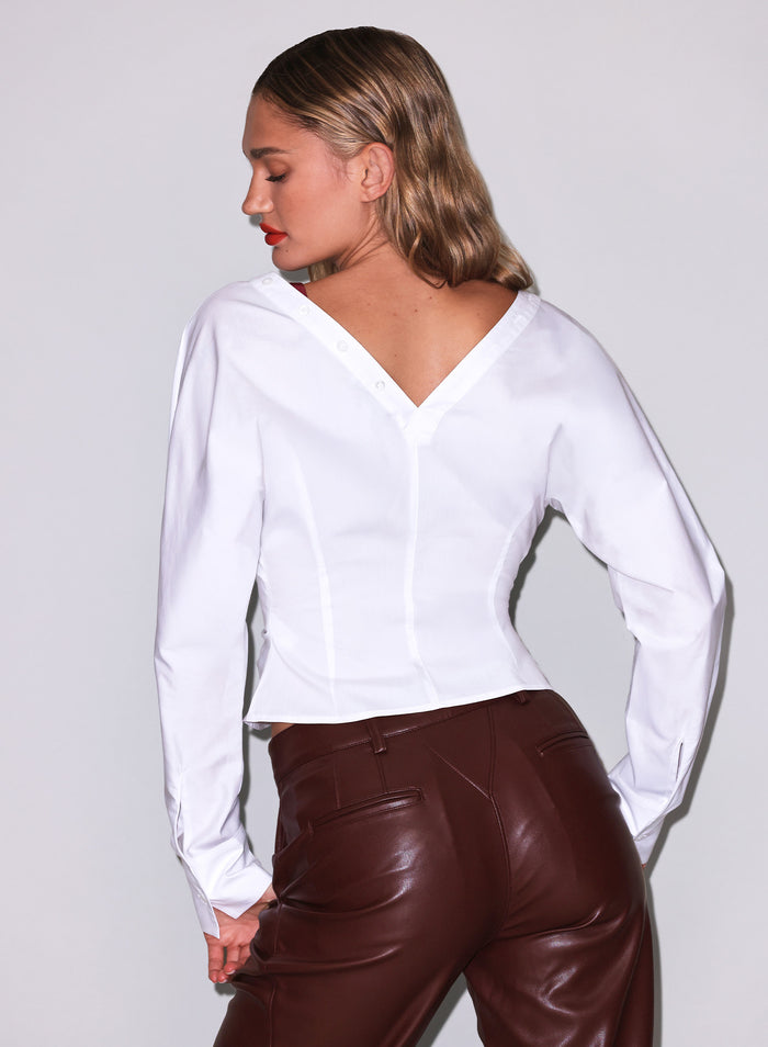 Ruched V-Neck Shirt-white
