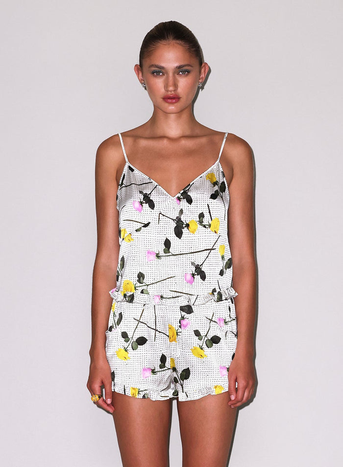 Ruffle Cami-yellow tossed roses-Fleur du Mal-flat