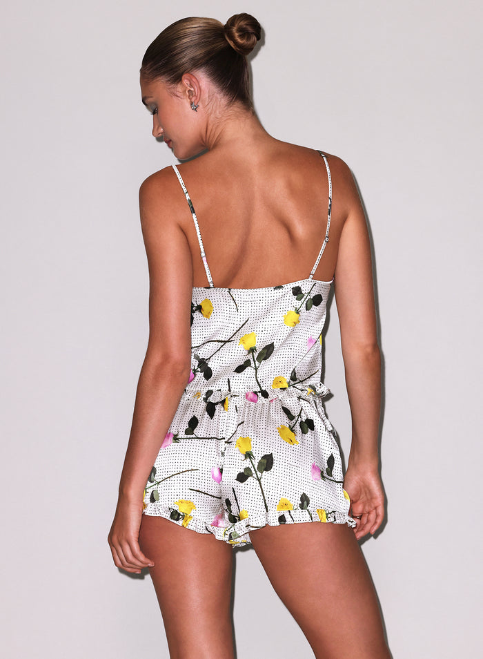 Ruffle Cami-yellow tossed roses