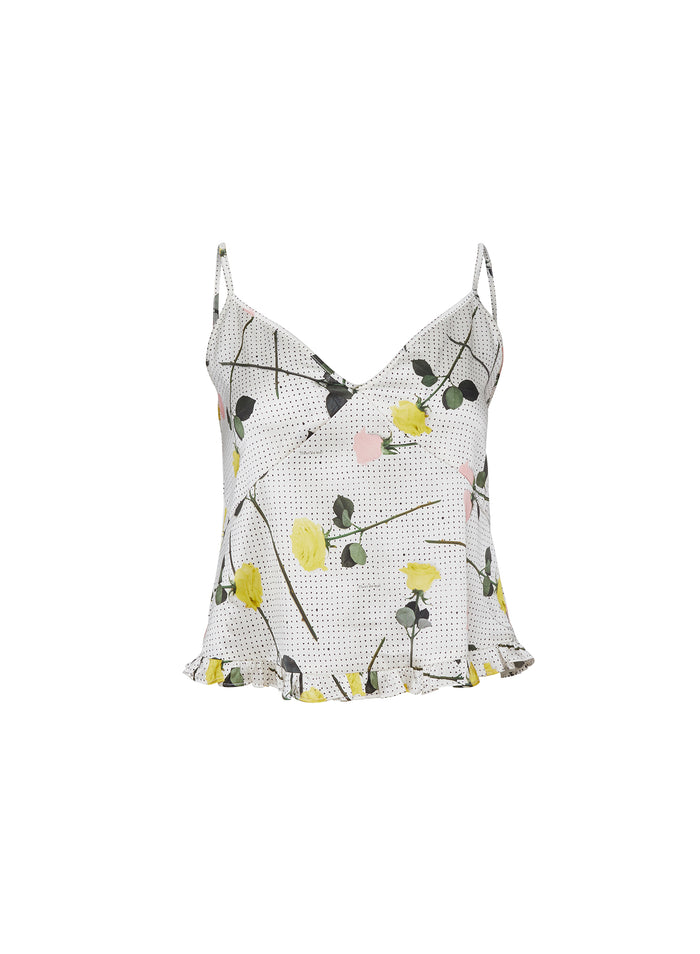 Ruffle Cami-yellow tossed roses