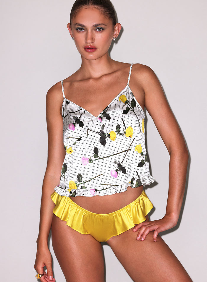 Ruffle Cami-yellow tossed roses