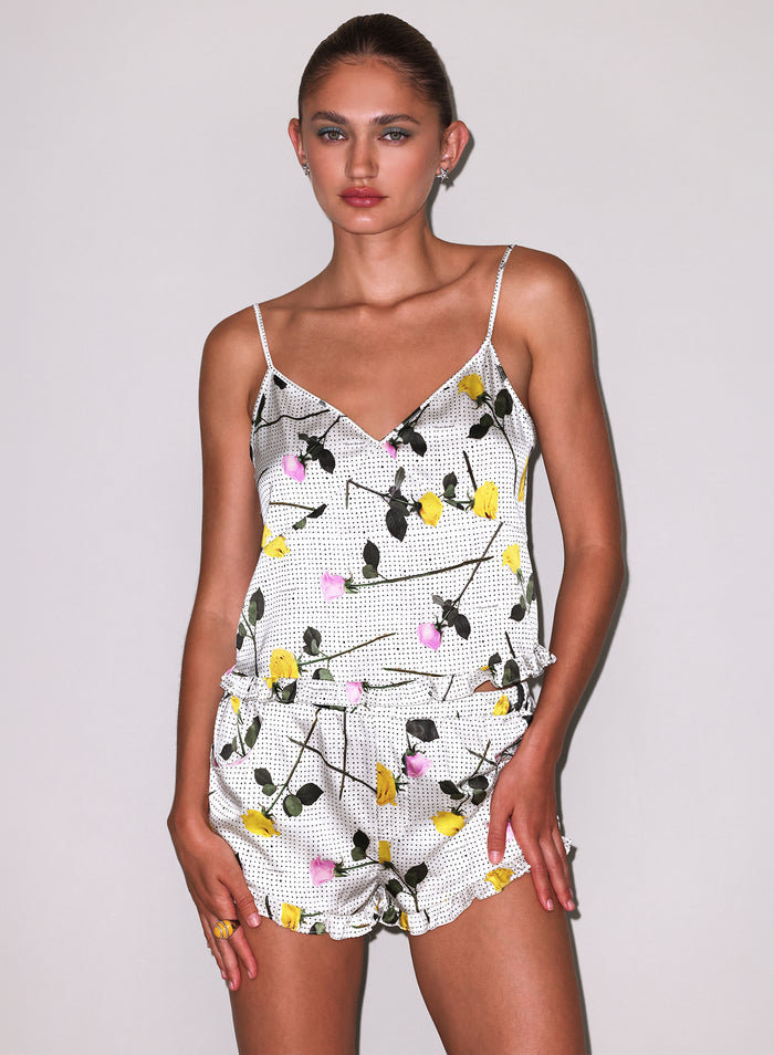 Ruffle Short-yellow tossed roses-Fleur du Mal