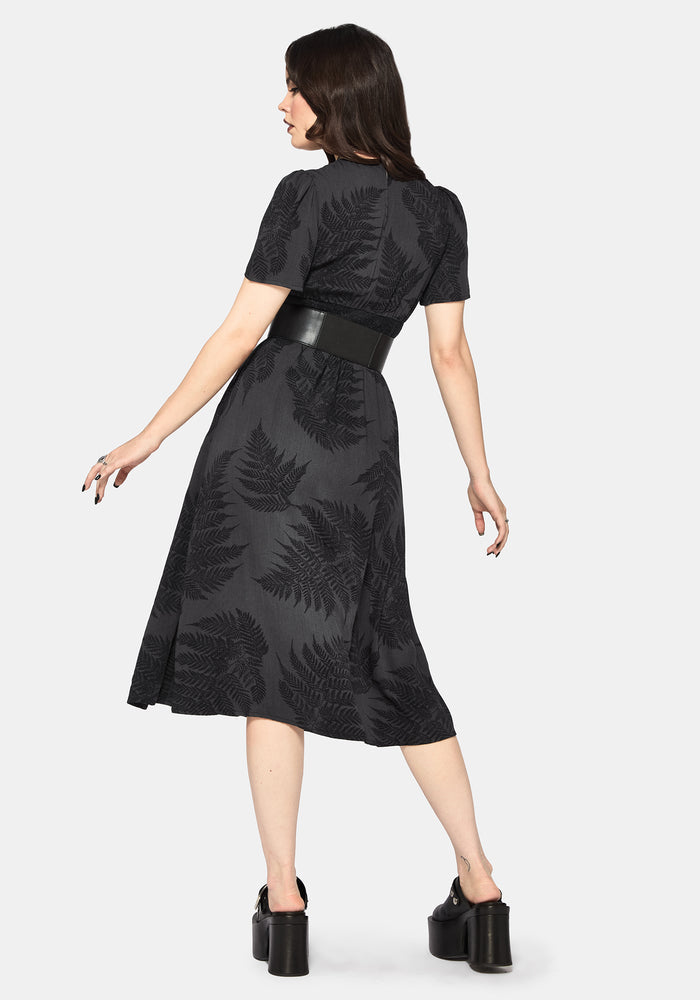 Ruin Fern Printed Midi Dress - Grey