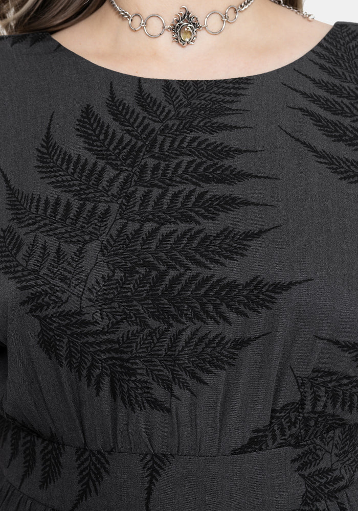 Ruin Fern Printed Tie Back Mini Dress - Grey