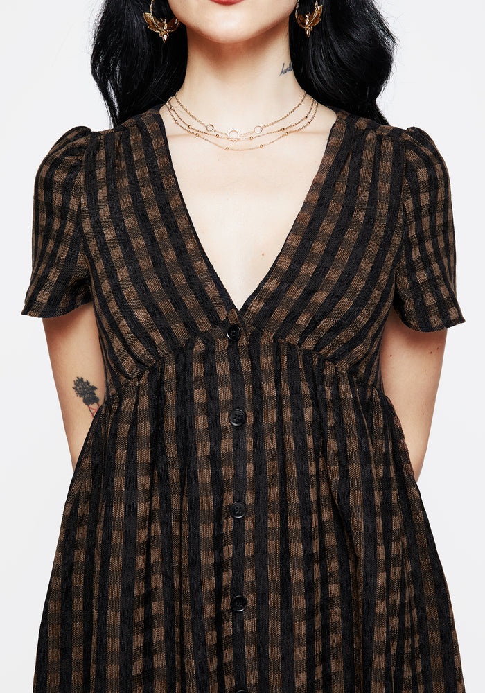 Rydal Check Button Up Midi Dress - Brown