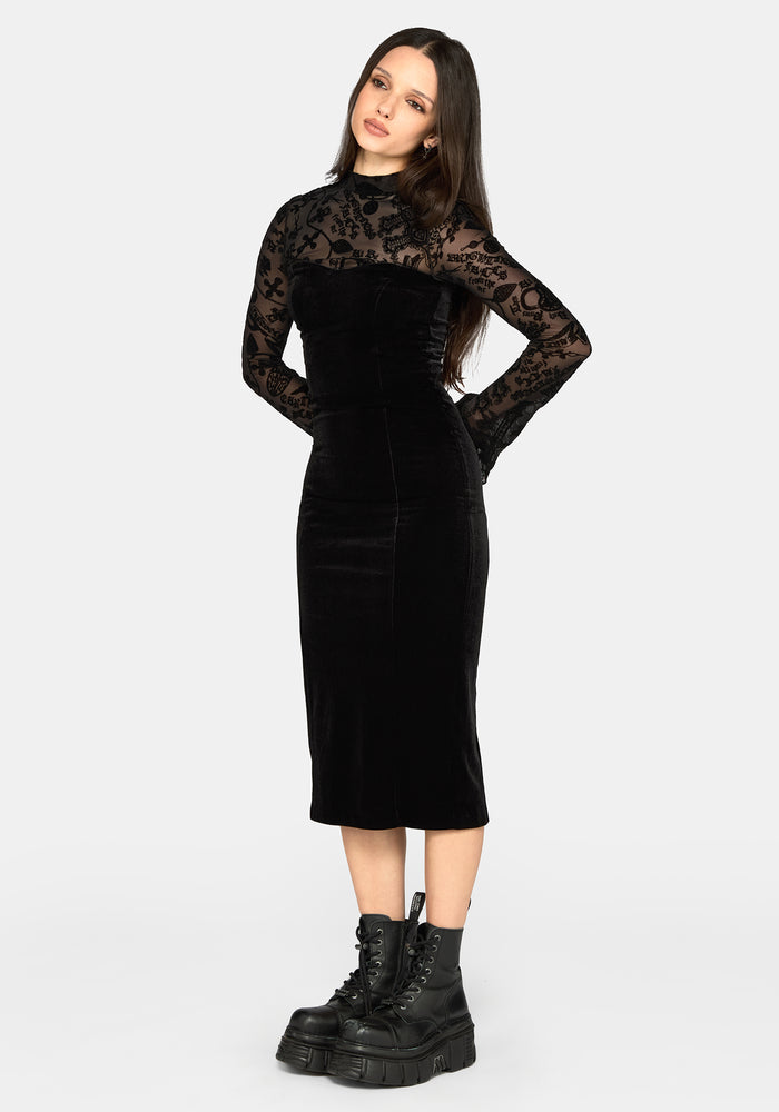Sanct Flocked Bodycon Velour Midi Dress