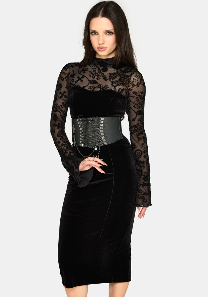 Sanct Flocked Bodycon Velour Midi Dress