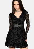 Sanct Flocked Mesh Long Sleeve Mini Dress