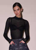 Scalloped Pointelle Knit Top-black-Fleur du Mal