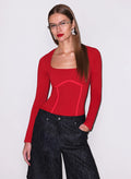 Scoop Neck Long Sleeve Bodysuit-rouge-Fleur du Mal