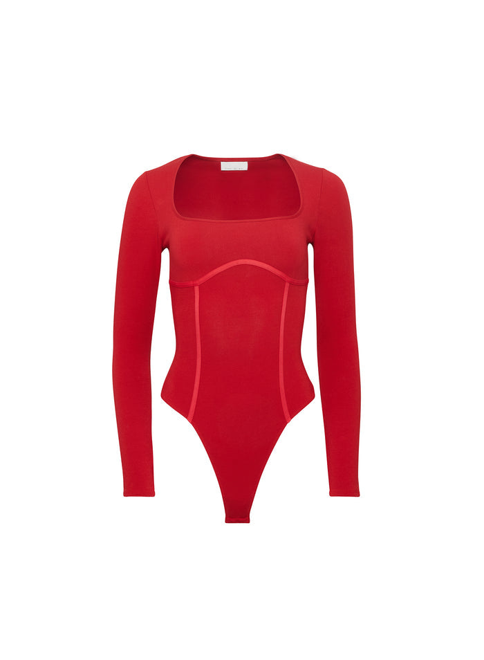 Scoop Neck Long Sleeve Bodysuit-rouge-flat