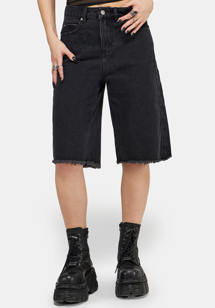 Selin Embroidered Longline Denim Short