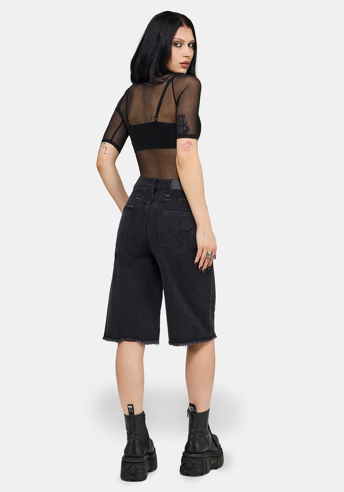 Selin Embroidered Longline Denim Short