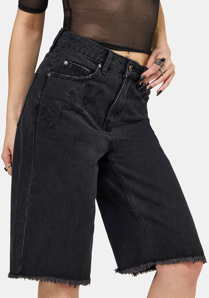 Selin Embroidered Longline Denim Short