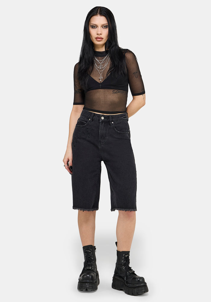 Selin Embroidered Longline Denim Short