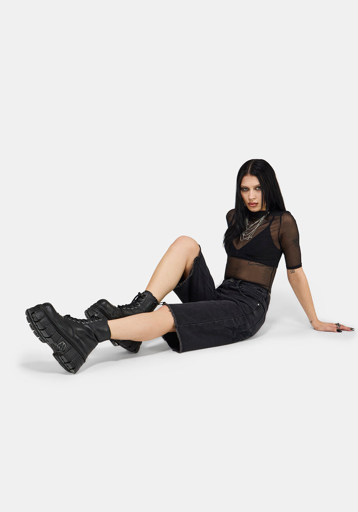 Selin Embroidered Longline Denim Short
