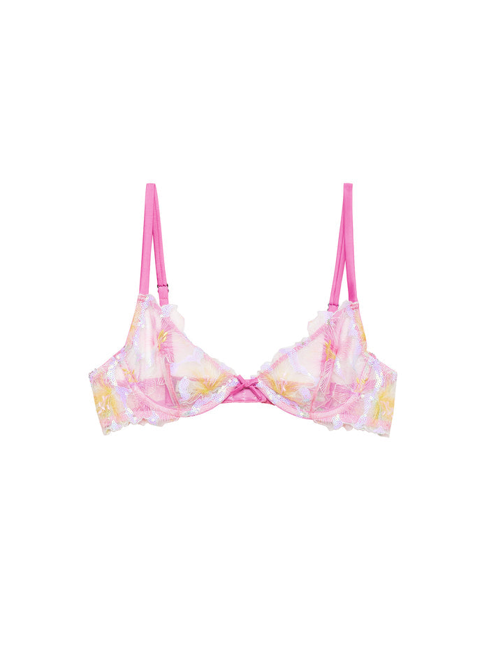 Sequin Hibiscus Demi Bra-pink desire-flat