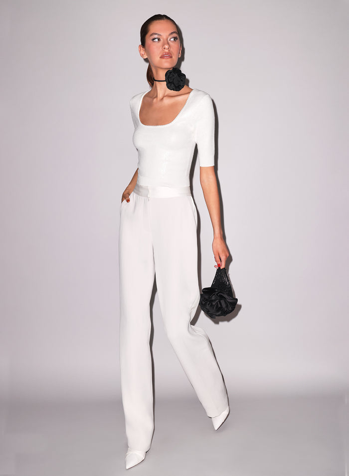 Sequin Knit Scoop Neck Top-ivory-flat