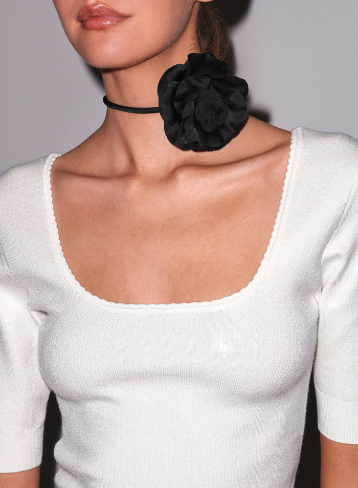 Sequin Knit Scoop Neck Top-ivory