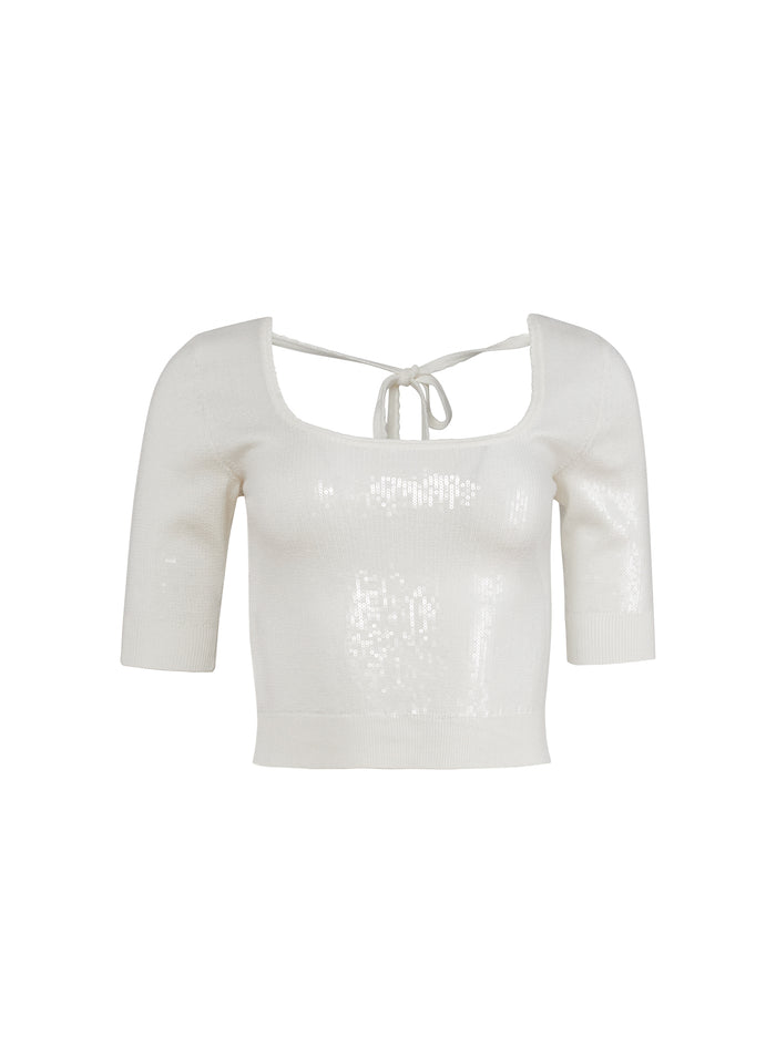 Sequin Knit Scoop Neck Top-ivory