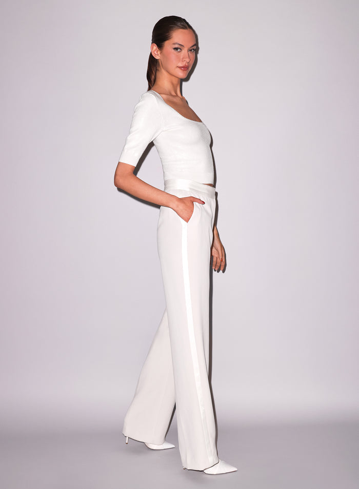 Sequin Knit Scoop Neck Top-ivory